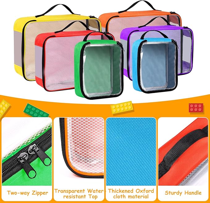 6 Packs Toy Storage Bags with Zipper, Clear PVC Organizing Bags,Waterproof Toy Storage Bags,Toy Organizing Bags for Building Blocks, Books, Puzzle
