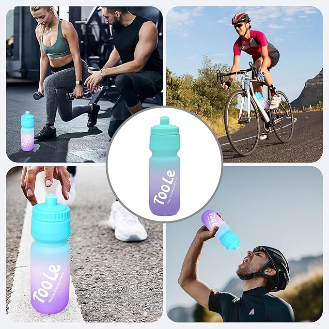Bike Squeeze Water Bottle w/Pull Top Lid, Leakproof, BPA Free, Easy Squeeze Reusable Water Bottles for Fitness, Cycling, Running, Hiking, School, Fresh Color 24 Oz (1 Pack)
