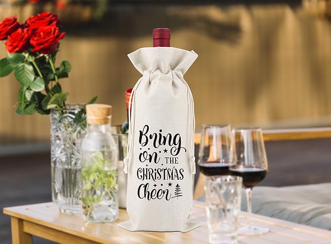 Bring on The Christmas Cheer,Christmas Party Wine Bag Gifts,Party Favor Bag,Wine Bag Gift for Friends,Sisters,Besties,Colleagues,Family,Daughters,Sons,Reusable Wine Bag With Drawstring,L46