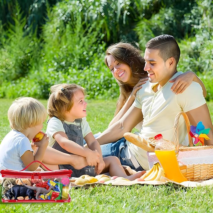 6 Packs Clear Toy Storage Bags- 9.4 x 6.7 x 4.3 Inch Transparent PVC Toy Organizing Bags with Zipper- Waterproof Toy Storage Organizer Pouch for Building Blocks, Small Toys (Red, Blue, Yellow)
