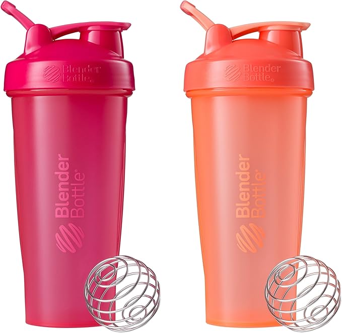 BlenderBottle 2-Pack 28-Ounce Classic Shaker Bottles for Protein Shakes and Pre Workout, Moss/Moss and Navy/Navy and All Pink and Coral