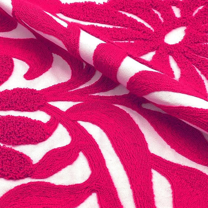 Alysheer Farmhouse Floral Leaves Embroidered Decorative Throw Pillow Cover 18x18 inches, Boho Tufted Flowers Embroidery Pattern Chic Cotton Cushion Case for Couch Bed Sofa Living Room(Bright Hot Pink)