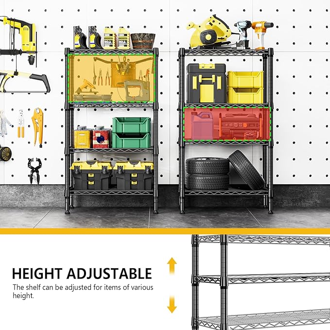 1000 lbs 4 Tier Shelf Metal Storage Shelves Wire Rack Closet Organizers for Garage Kitchen Bathroom Laundry Black 11.8" D x 25.6" W x 45.5" H