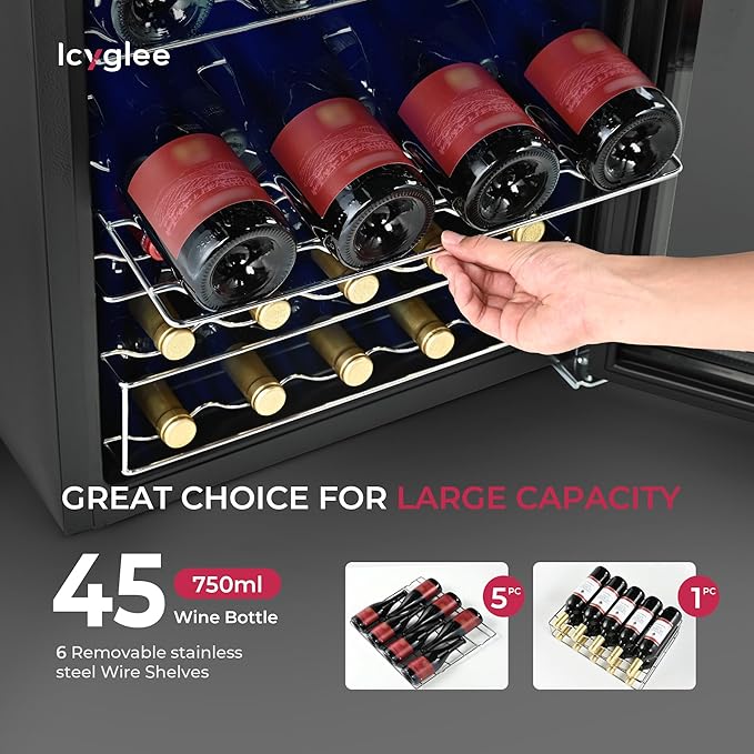 4.5 CU.FT Wine Cooler Refrigerator, Small Freestanding Wine Fridge for Red, White and Champagne, Mini Fridge with Adjust Temperature, Black