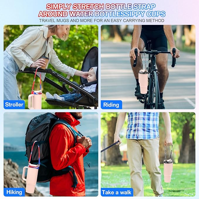 2PCS Water Bottle Handle Strap,Silicone Water Bottle Sling Compatible with Stanley Water Cup Accessories Water Bottle Holder with Strap Fits Most 8-40oz Water Bottles(2+4)