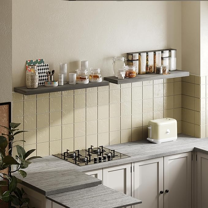 BAMEOS Floating Shelves,40 in W x 8in D Wall Mounted Wooden Shelves with Invisible Brackets Set of 2, Hanging Wall Shelves Decoration for Bedroom, Bathroom, Living Room and Kitchen