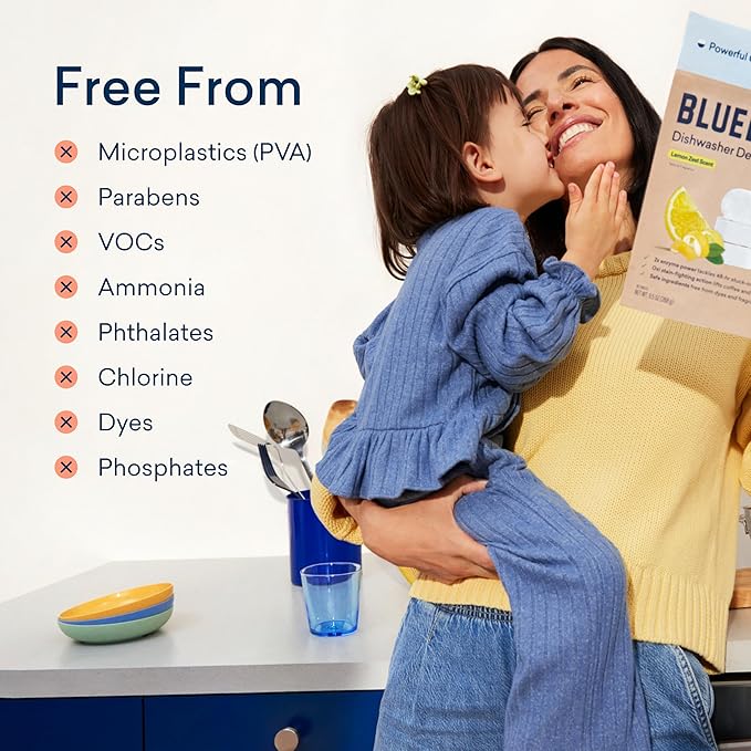 BLUELAND 100% Plastic-Free Dishwasher Detergent Tablets, 60 Count, Free & Clear, Eco-Friendly Dishwashing Pods, Natural, Sustainable