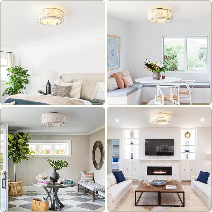 20 Inch White Crystal Ceiling Fan with Light, Caged Crystal Ceiling Fan with Light Remote Control, Flush Mount with 6 Speeds for Bedroom, Nursery, Living Room (6 E12 Bulb Includ) (White)