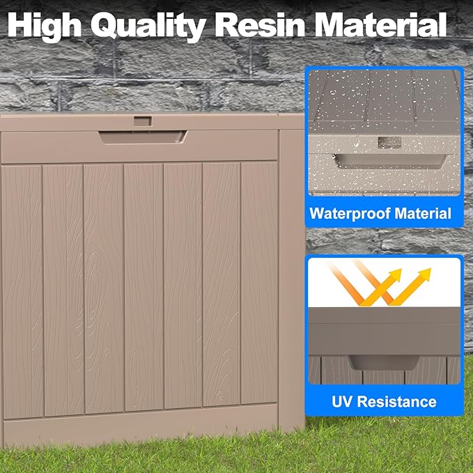 30 Gallon Deck Box Large Outdoor Storage for Patio Furniture,Outdoor Cushions,Garden Tools and Pool Supplies,Waterproof,Resin,Lockable(Grey)