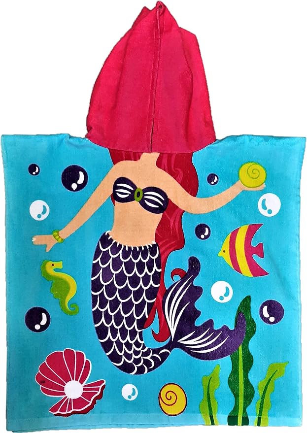 Ariel Body Cut Out Microfiber Hooded Poncho Girls Fast Absorbent Beach Towel