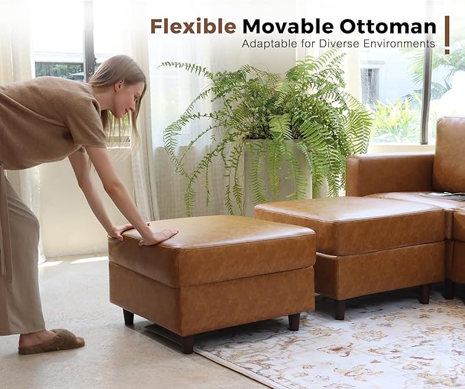 118.5" Luxury Modular Sleeper Sofa Bed with Storage Seat, 8 Seat Sectional Couch Deep Seat with Reversible Chaises & Removable Cover - Brown Faux Leather