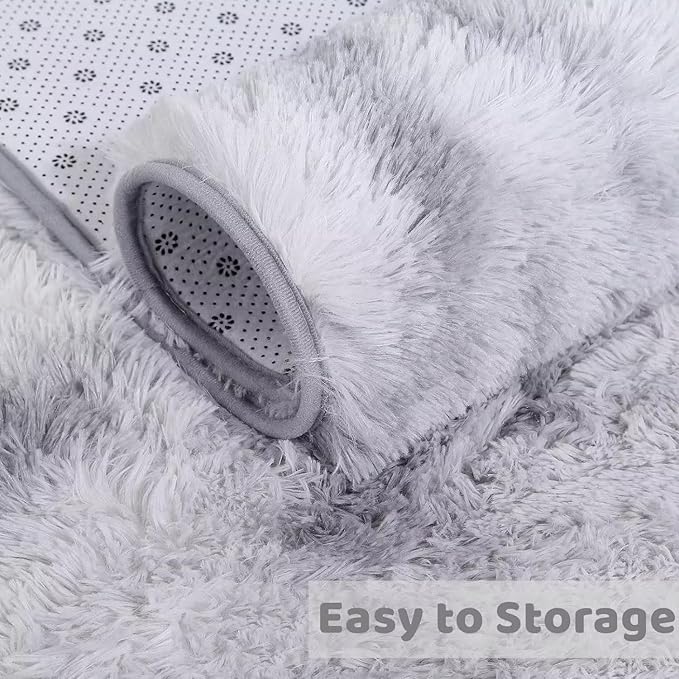 2x6 Rug Runner Faux Fur Fluffy Area Rug for Bedroom Extra Soft Fuzzy Rugs Plush Shaggy Throw Carpet for Nursery Kids Room Non Slip Non Shedding Home Decor Rug for Living Room,Tie Dye Light Grey