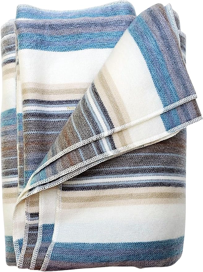 Alpaca Wool Throw Blanket | Super Soft, Lightweight, Breathable and Hypoallergenic | Non-Itchy or Scratchy (Blue White Varicolored, Queen (U.S. Standard))