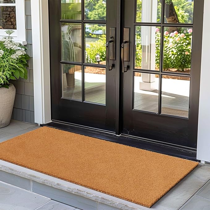 Barnyard Designs Natural Coco Coir Heavy Duty Backing Doormat - Large Cute Non-Slip Front Door Welcome Mat for Outside Entrance or Porch Entry, Brown (36x72, Plain Brown)