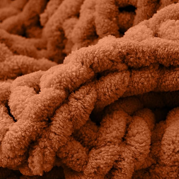 Battilo Chunky Knit Throw Blanket, Soft and Thick Chenille Throw Blanket, 50"x60" Handmade Cable Knit Crochet Blanket, Large Rope Knot Throw Blankets for Couch Sofa Bed Home Decor, Caramel