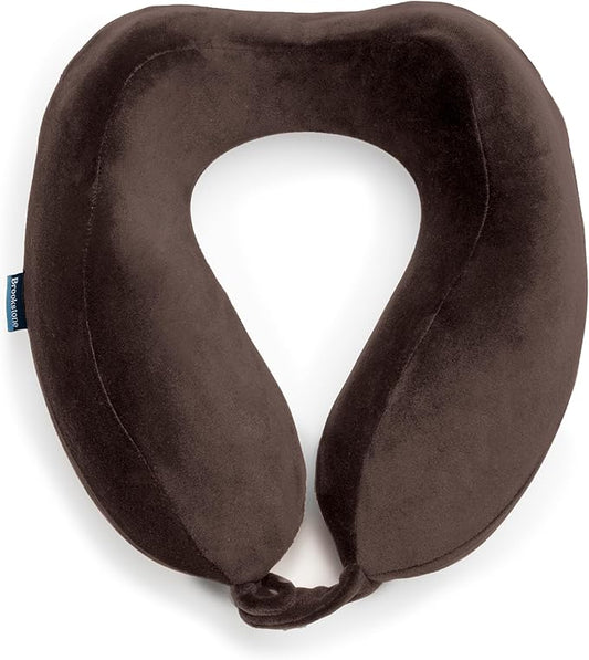 Brookstone Contoured Memory Foam Head and Neck Travel Pillow Ergonomic and Lightweight, Size One Size, Velvet Brown