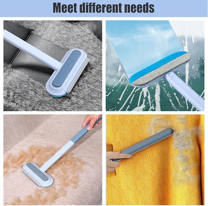 1 PCS Pet Hair Remover for Furniture,4 in 1 Reusable Lint Brush with 17-Inch Handle, Washable Tool for Dog and Cat Hair on Couches, Carpets, Clothes, Bedding, and Cars