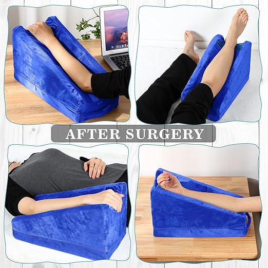 Buryeah Arm Pillow Arm Elevation Pillow with 2 Pockets, Soft Ergonomic Support Pillow for Elbow Arm Rest Wedge Pillow Broken Arm Gifts with High Density Foam for Recovery Sleeping Care(Blue)