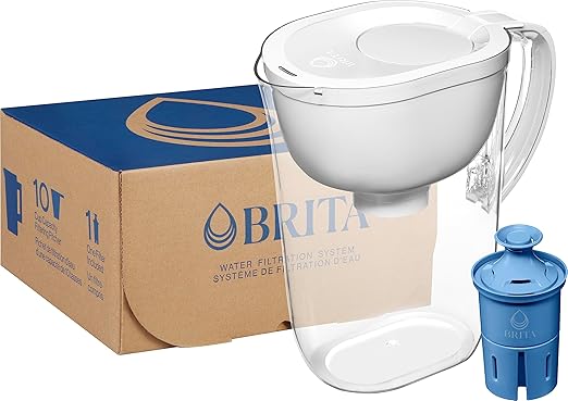 Brita Large Water Filter Pitcher for Tap and Drinking Water + 2 Elite Filters, Reduces 99% Of Lead, Lasts 6 Months, 10-Cup Capacity, Christmas Gift for Men and Women, White