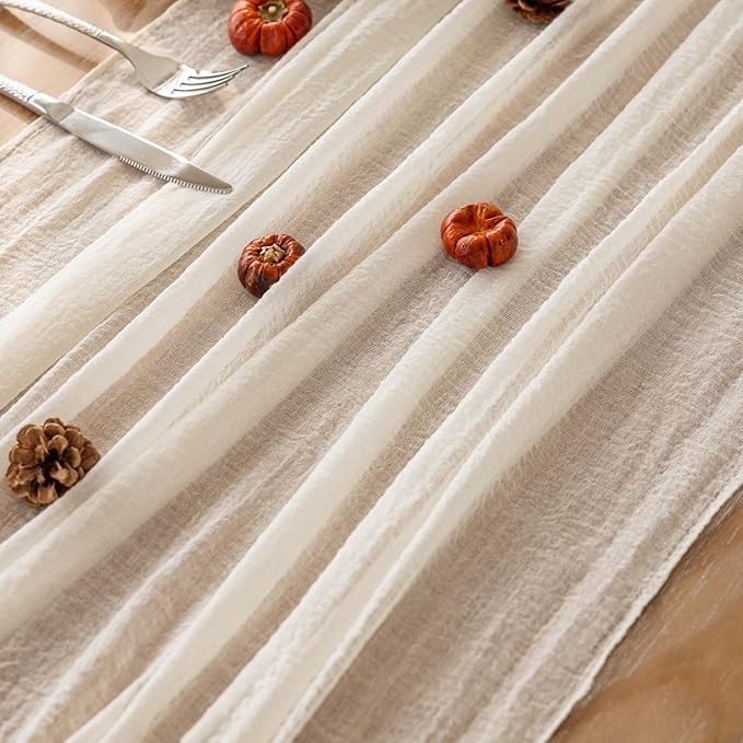 6pcs Ivory Gauze Rustic Cheesecloth Table Runner 120 Inch 10 FT for Wedding Baby Shower Bridal Shower Birthday Engagement Garden Outdoor Party Long Sheer Boho Decorations