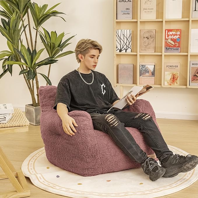 Bean Bag Chair with Filler, Bean Bag Sofa with Tufted Soft Stuffed Filling, Fluffy and Lazy Sofa, Comfy Cozy BeanBag Chairs with Memory Foam for Dorm, Apartment, Living Room (Red)