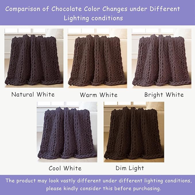 Bigacogo Chunky Knit Throw Blanket for Couch, 40x80 inches, 100% Hand Knitted with Thick Jumbo Chenille Yarn, Cozy Soft Large Rope Knot Cable Crochet Blankets for Sofa Bed Living Room, Chocolate