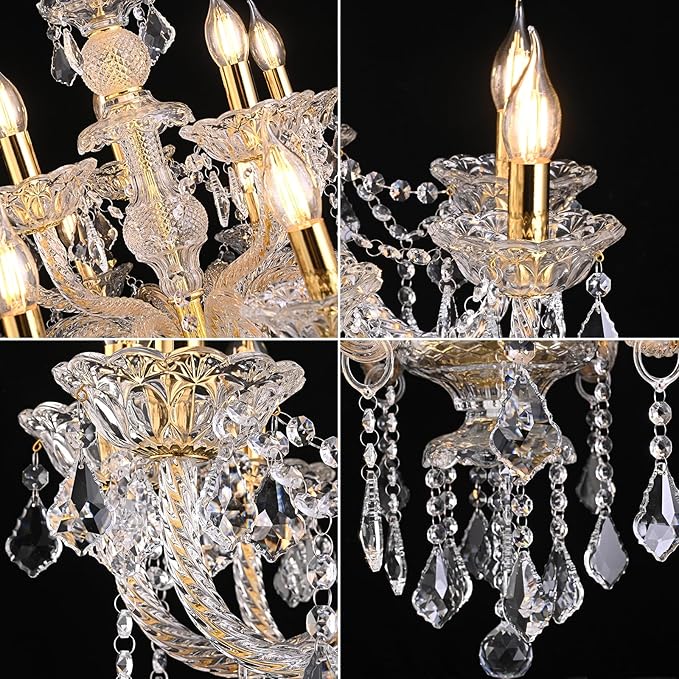10-Light Crystal Chandelier Clear K9 Crystal Luxury Ceiling Light Fixture Flush Mount Pendant Lighting for Living Room Dining Room Bedroom Kitchen Hallway Entryway