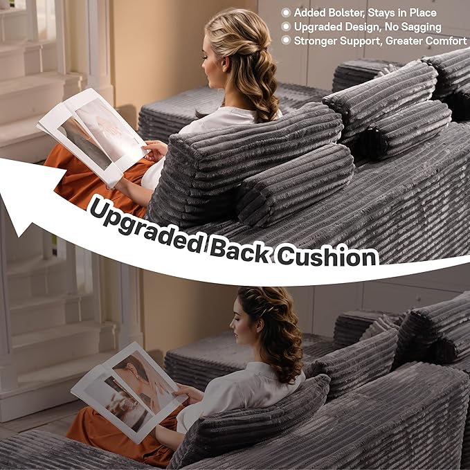 104" Cloudy Sectional L Shaped Couch for Living Room, No Assembly Required, Modular Comfy Sofa with Deep Seat, Fluffy Couch with Sleeper Chaise for Apartment Lounge (Grey)