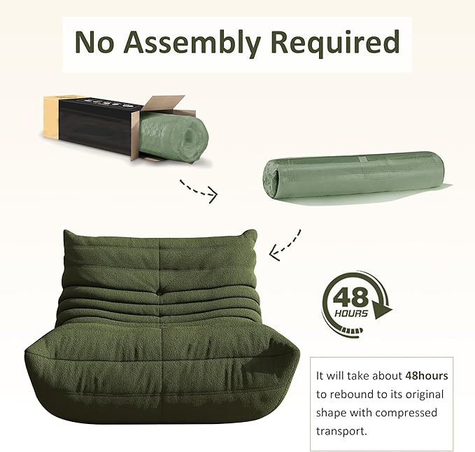 Bean Bag Chair, Oversized Bean Bag Chair for living Room, Fireside Chair for adults with Memory Foam Filled, Big Accent Sofa Lounge Floor Sofa for Gaming, Reading, Relax, No Assembly Required. (Green)