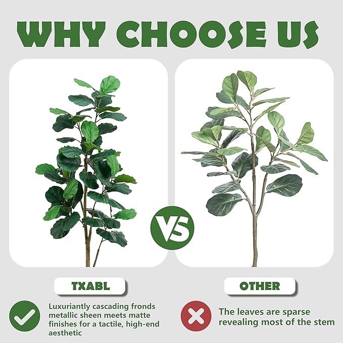 Artificial Fiddle Leaf Fig Tree 5FT, Large Realistic Faux Ficus Lyrata Plant with Pot Large Faux Plant for Indoor Outdoor Home, Office, Living Room, Bathroom Decor