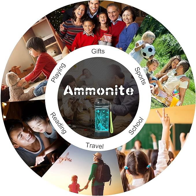 Ammonite Dragon 14 Oz Water Bottle with 3D Glowing LED Light - BPA Free Tritan - Travel Cup Gift for Back to School Boy Child Holiday Camping Picnic