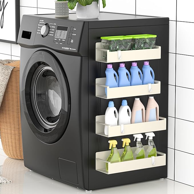 4 Pack Magnetic Spice Rack Organizer for Refrigerator and Oven, Cream White Fridge Organizers and Storage for Kitchen