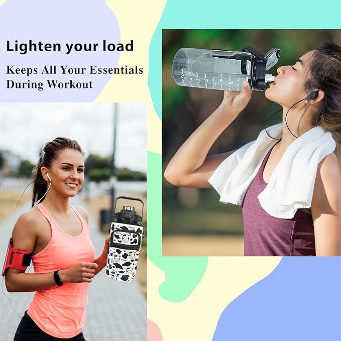64 oz Water Bottle with Straw Sleeve & Strap Motivational Half Gallon Water Jug with Handle for Gym Women Men Aesthetic Water Bottle with Strap