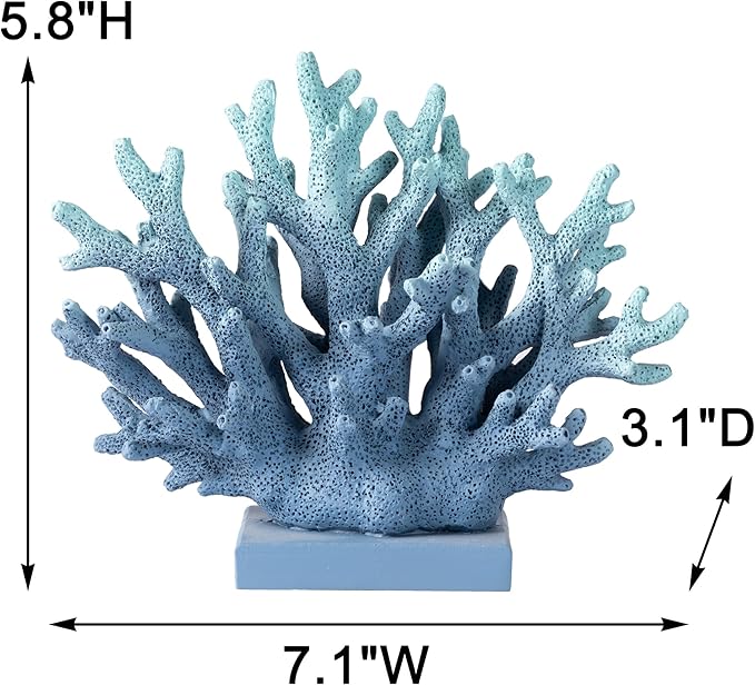5.8" H Blue Coral Decor, Resin Coral Statue, Nautical Decorations for Home, Beach/Coastal/Ocean Themed Cabinet Shelf Tabletop Decor