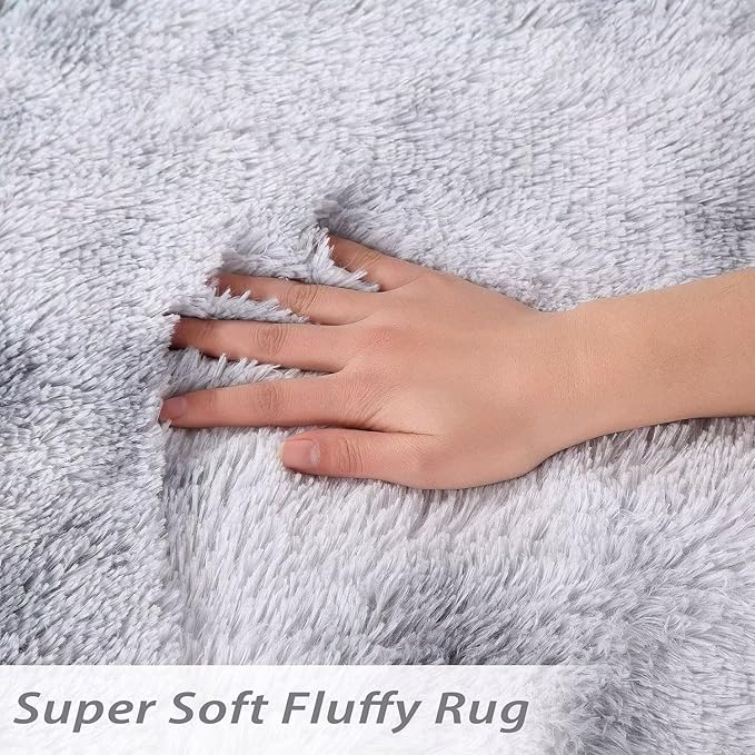 2x6 Rug Runner Faux Fur Fluffy Area Rug for Bedroom Extra Soft Fuzzy Rugs Plush Shaggy Throw Carpet for Nursery Kids Room Non Slip Non Shedding Home Decor Rug for Living Room,Tie Dye Light Grey