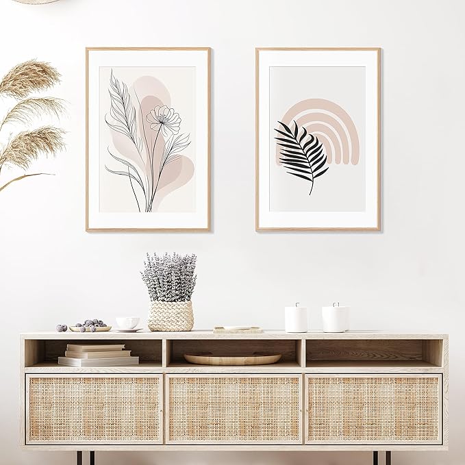 24x36 Poster Frame Set of 2 Natural Solid Oak Photo Frames with 20x30 Removable Mat Wall Hanging Large Handcrafted Frame with HD Plexiglass Wall and Tabletop Display Large Picture Frame