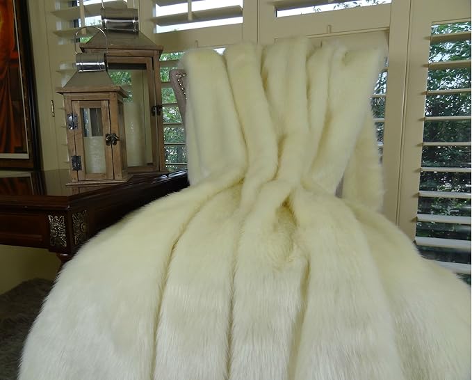 Arctic Fox Faux Fur Throw Blanket & Bedspread - Arctic Creamy White Arctic Faux Fur - Luxury Soft Faux Fox Fur - Heavy Throw, Made in USA, 16414