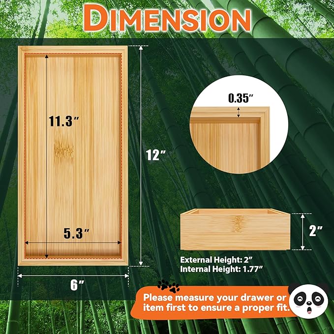 Bamboo Drawer Organizer - Silverware & Utensil Organizer, Stackable, 2 Pcs, Wooden Storage Box Tray (Bamboo, 12 X 6 X 2 Inch)