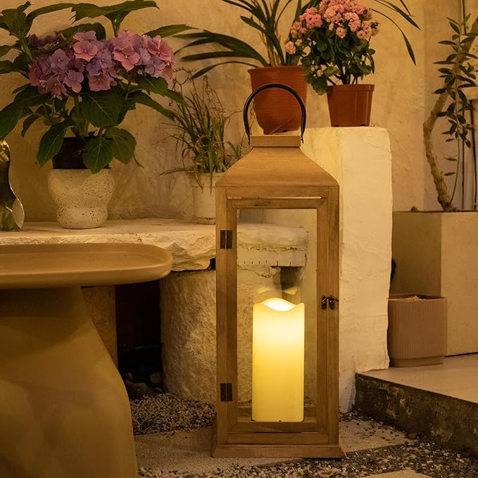 Bdor 2 Pack Lanterns Decorative - IP65 Waterproof Lanterns Decorative with Flameless Pillar Candles, Decorative Lanterns for Home Decor, Indoor Outdoor, Front Porch, Garden, Farmhouse Weddings Style