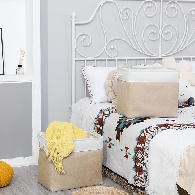 Bidtakay Storage Baskets for Shelves 17x12x15 in Beige Clothes Bins Storage for Closet Set of 2 Large Organization Baskets for Bedroom Blankets Dog Toy Basket Nursery Baby Baskets with Handles