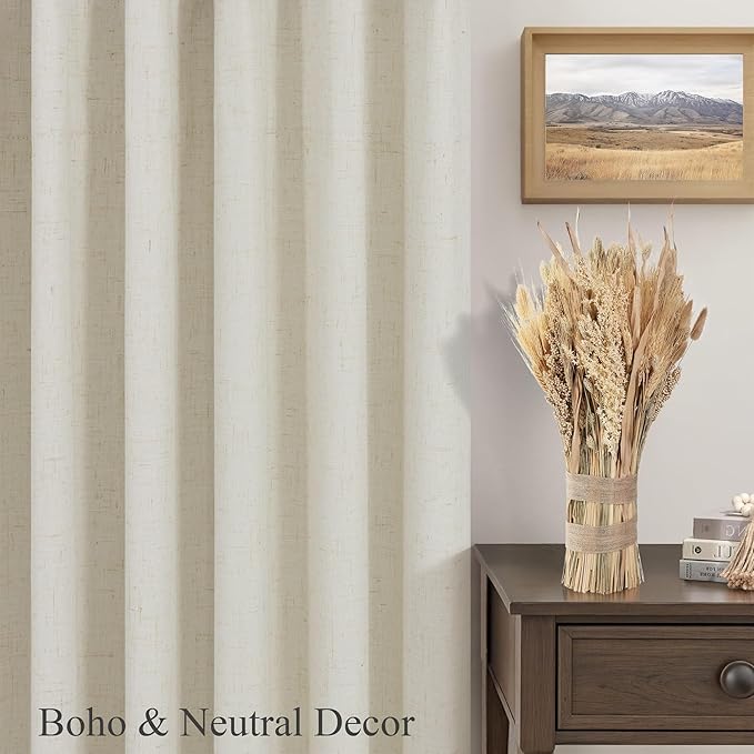 Beige Linen Curtains Boho Textured 100% Blackout Burlap Curtains 86 Inch Length 2 Panels Set Thermal Insulated Country Curtain for Living Room Bedroom Darkening Rustic Farmhouse Drape 52x86 Long