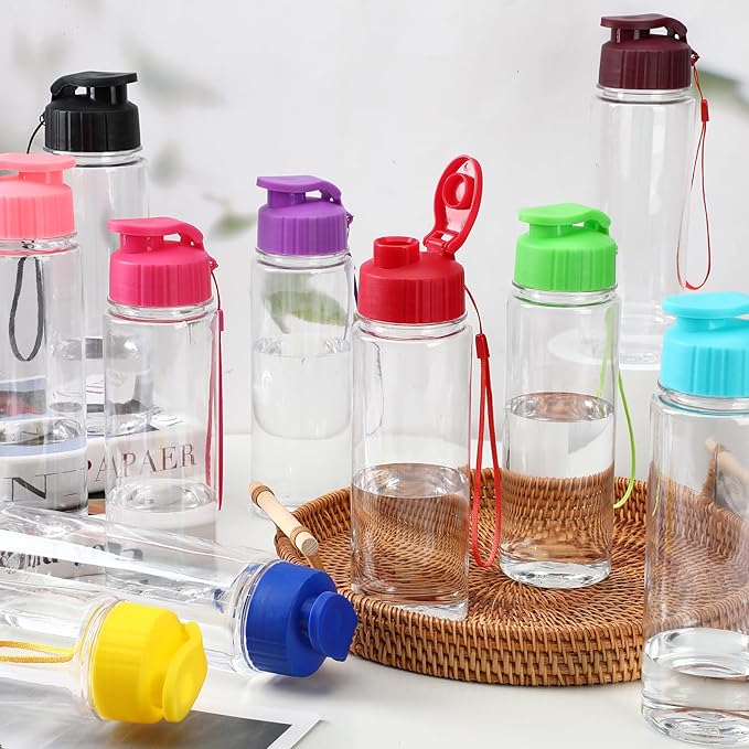 30 Pieces 17 oz Water Bottle Bulk Plastic Water Bottles Bulk with Handle Strap Lightweight Leakproof Drink Flip Top Bottles for Adults Fitness Gym (Multicolored)