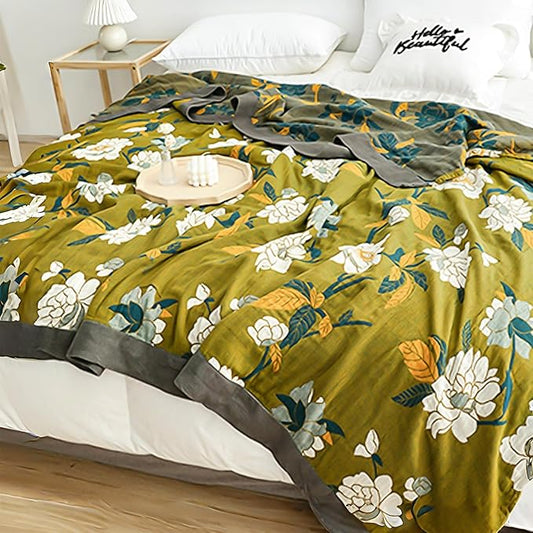 Boho Throw Blanket for Bed - 100% Pure Cotton Ultra Soft Rustic Quilt - Farmhouse Decor Bed Blankets, All Season Rustic Throw for Sofa Couch Chair(91''x 98'', Flower Branch)