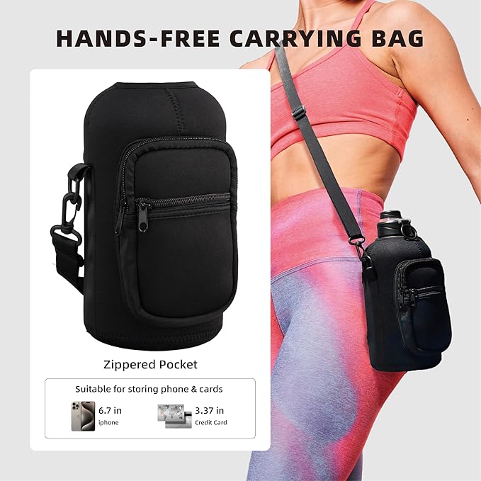 64oz Insulated Water Bottle With Handle, Stainless Steel Thermos With Straw, Water Bottle Holder With Strap, Half Gallon Water Jug, For Water, Iced Tea Or Coffee, On Gym,(Black)