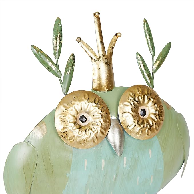 Alpine Corporation MCC808HH Metal Owl Queen, Whimsical Animal Outdoor Décor for Patio, Lawn & Garden, 8"H, Multicolor