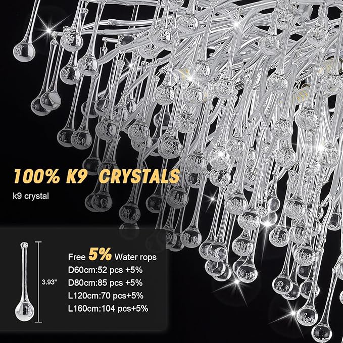 Branch Chandeliers Lights,8-Light Modern Crystal Chandelier Raindrop Luxury Chandelier Light Fixture for Dining Room Living Room,Kitchen Island D23.6in Farmhouse Chandelier