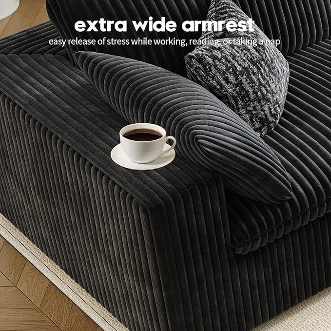 157.5" Cloud Couch Oversized Modular Sectional Sofa for Living Room,Modern Sofa with Deep Seat，8 Seater Boneless Couch with 2 Ottoman,Comfy Upholstered Couches for Apartment, Studio, Office,Black