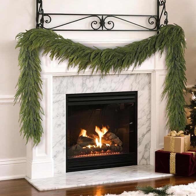 6FT Christmas Norfolk Pine Garland -2PCS, Artificial Pine Needles Garlands Faux Greenery Fake Garland for Holiday Fireplace,Table,Window,Stairs,Mante,Indoor Outdoor Decor