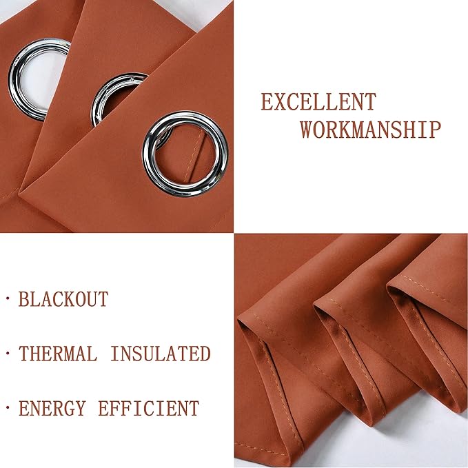 Burnt Orange Red Valances for Windows 70X18 Inches Blackout Thermal Insulated Valance with Grommet Top for Kitchen Living Room Short Straight Drape Valance for Bedroom 1 Panel Terracotta Rust