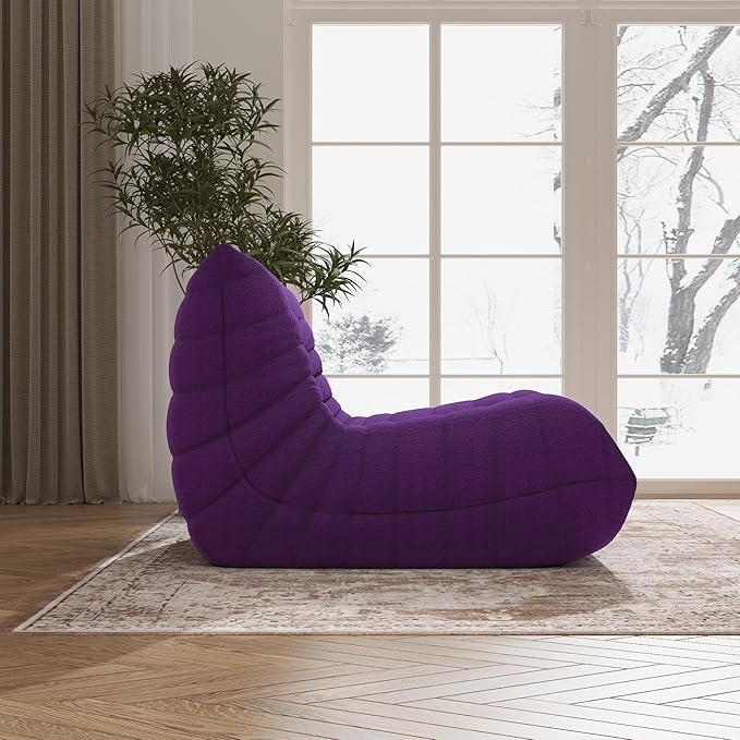 Bean Bag Chair, Fireside Chair Bean Bag Sofa Large Bean Bag Chair for Adults, Bean Bag Chairs for Teens with High Density Comfortable Foam, Memory Foam Bean Bag for Living Room, Bedroom (Purple)